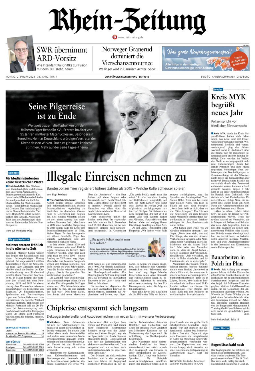 Rhein-Zeitung Andernach & Mayen vom Montag, 02.01.2023