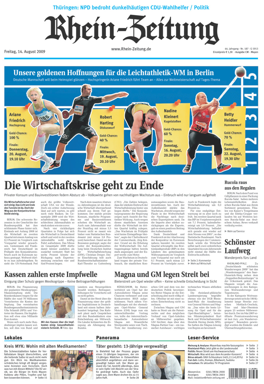 Rhein-Zeitung Andernach & Mayen vom Freitag, 14.08.2009