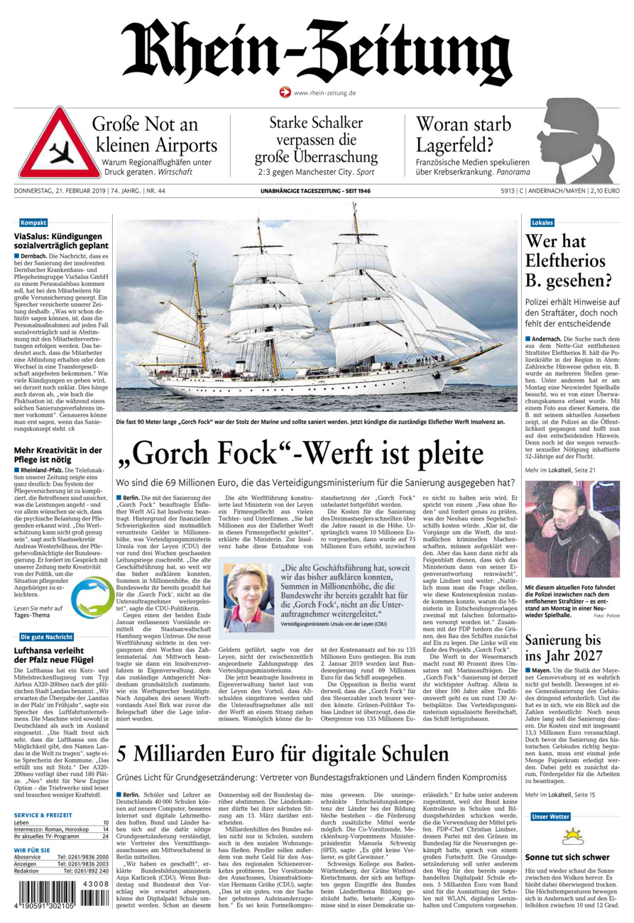 Rhein-Zeitung Andernach & Mayen vom Donnerstag, 21.02.2019