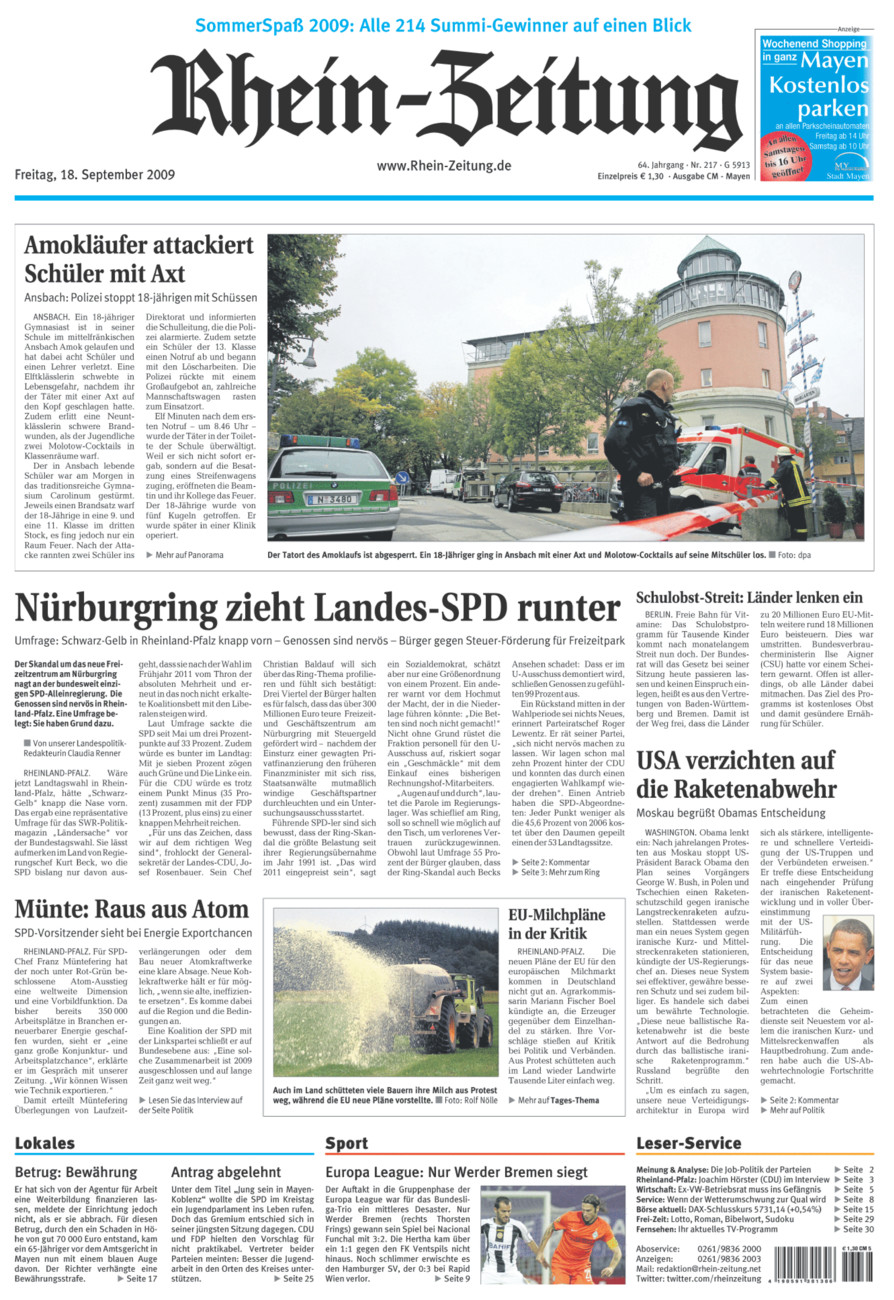 Rhein-Zeitung Andernach & Mayen vom Freitag, 18.09.2009