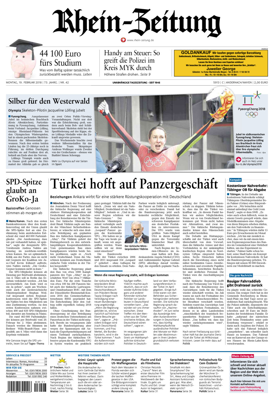 Rhein-Zeitung Andernach & Mayen vom Montag, 19.02.2018