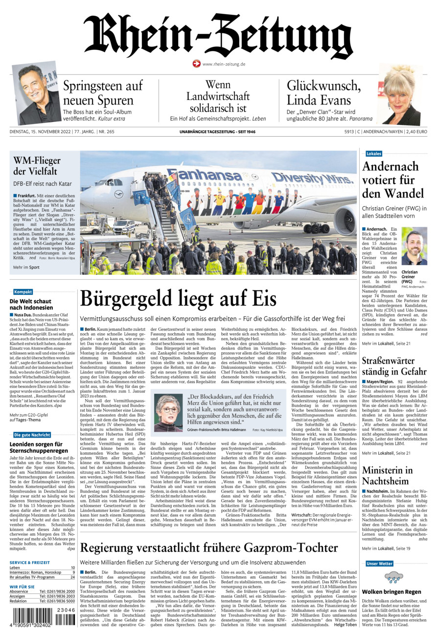 Rhein-Zeitung Andernach & Mayen vom Dienstag, 15.11.2022