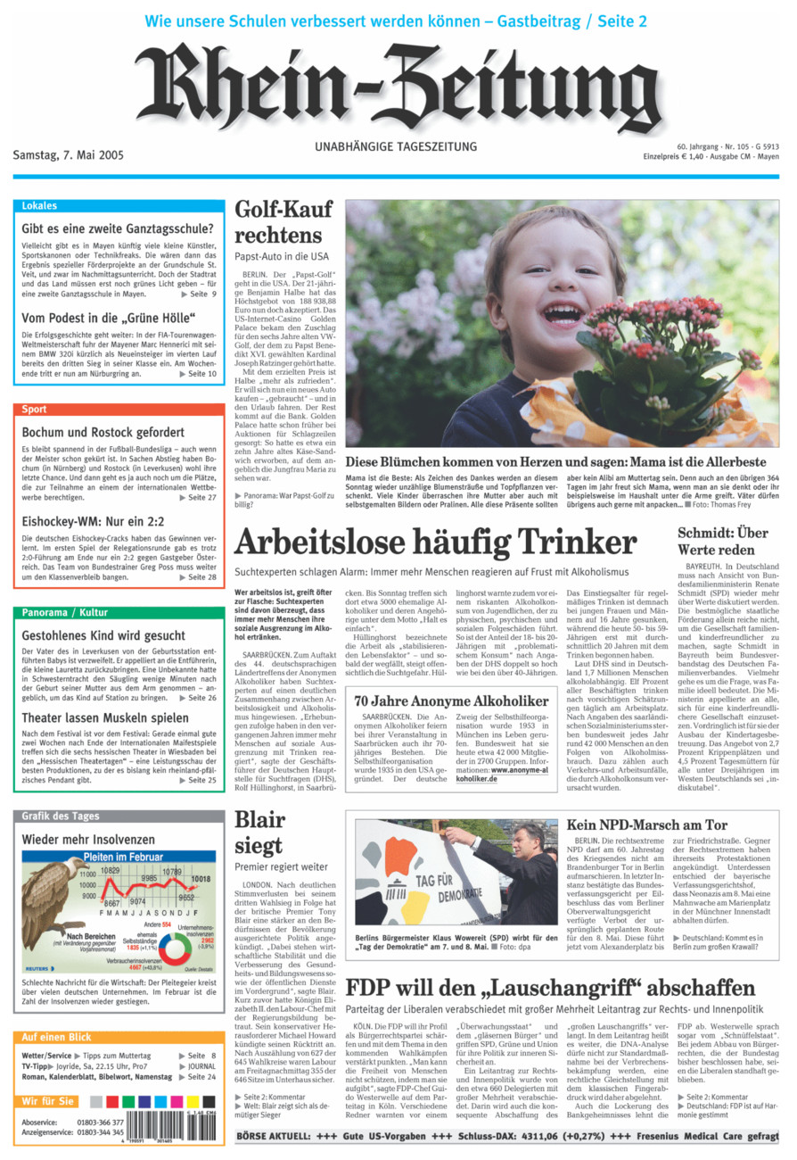 Rhein-Zeitung Andernach & Mayen vom Samstag, 07.05.2005