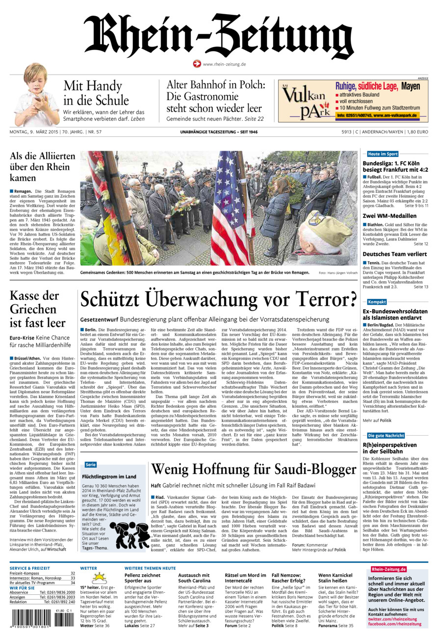 Rhein-Zeitung Andernach & Mayen vom Montag, 09.03.2015