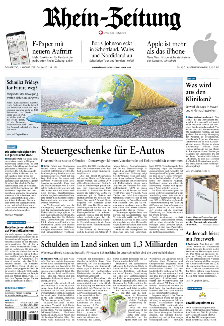 Rhein-Zeitung Andernach & Mayen vom Donnerstag, 01.08.2019