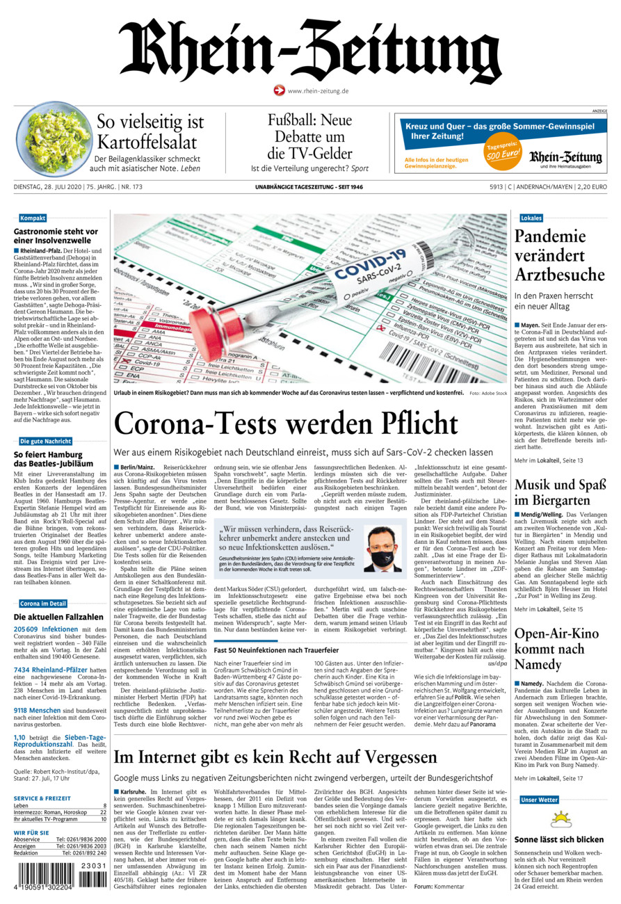 Rhein-Zeitung Andernach & Mayen vom Dienstag, 28.07.2020