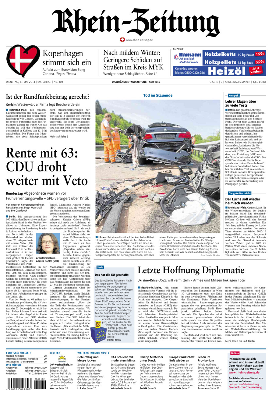 Rhein-Zeitung Andernach & Mayen vom Dienstag, 06.05.2014
