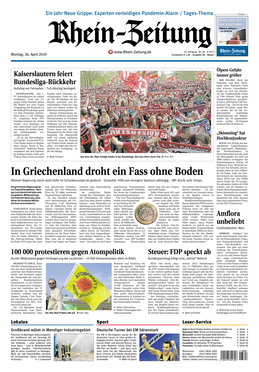 Rhein-Zeitung Andernach & Mayen vom Montag, 26.04.2010
