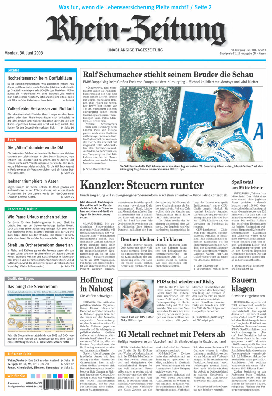Rhein-Zeitung Andernach & Mayen vom Montag, 30.06.2003
