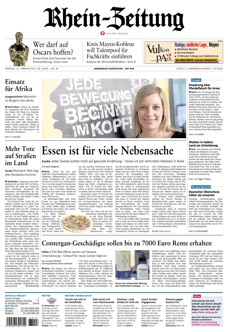 Rhein-Zeitung Andernach & Mayen vom Samstag, 23.02.2013