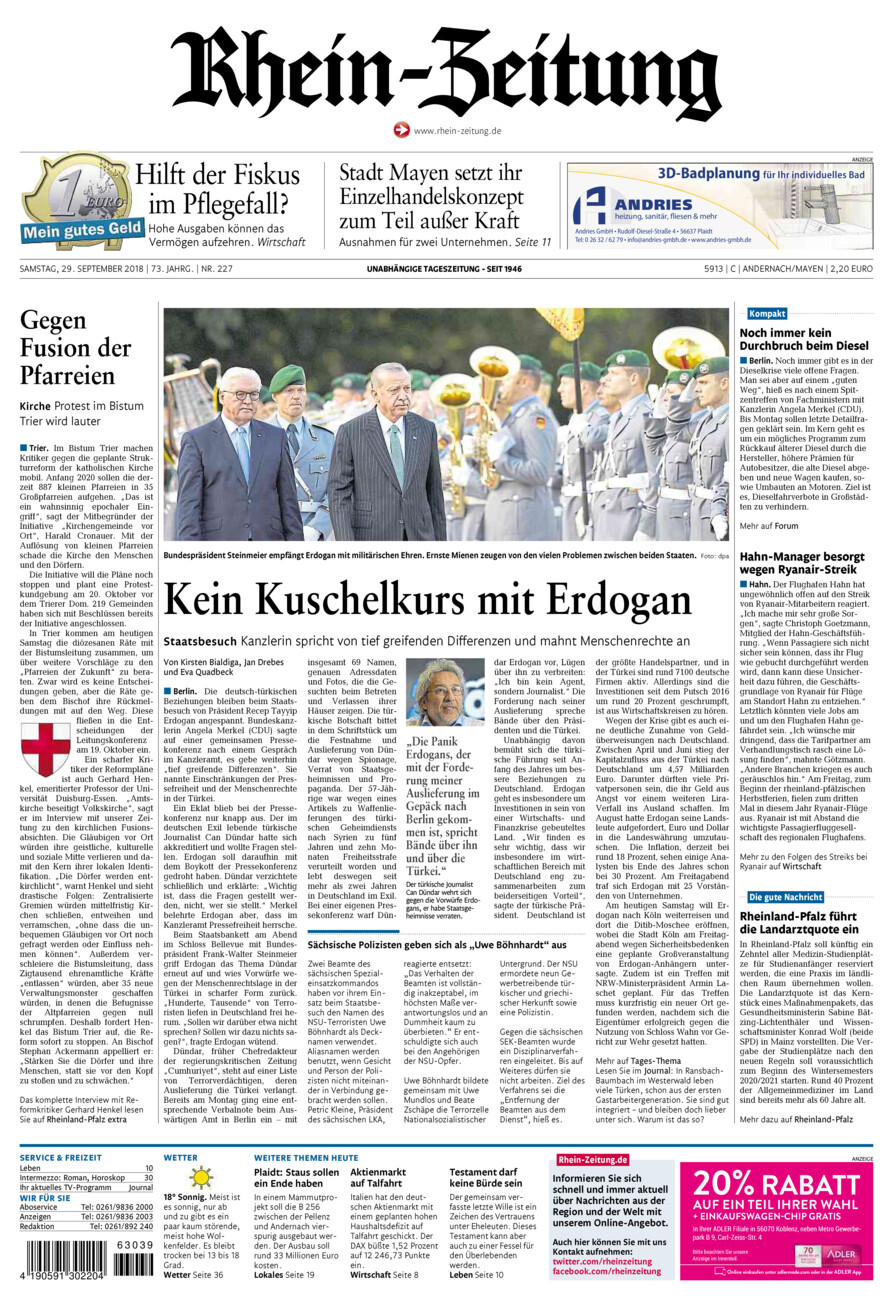 Rhein-Zeitung Andernach & Mayen vom Samstag, 29.09.2018