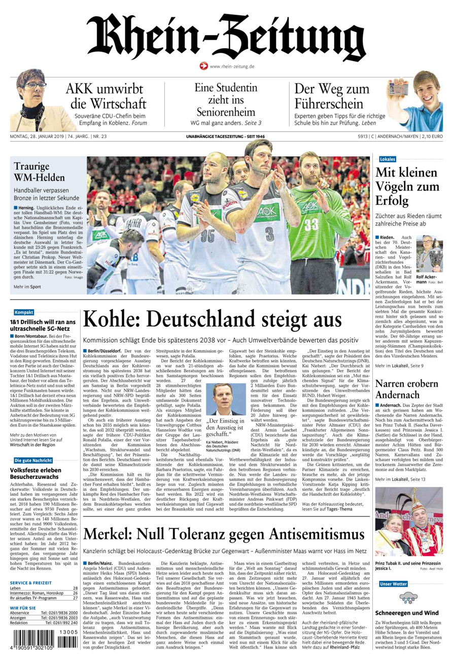 Rhein-Zeitung Andernach & Mayen vom Montag, 28.01.2019
