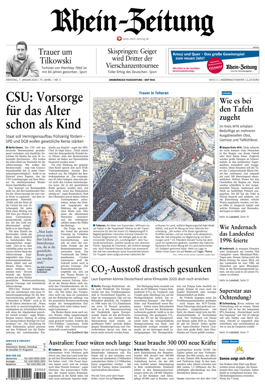 Rhein-Zeitung Andernach & Mayen vom Dienstag, 07.01.2020