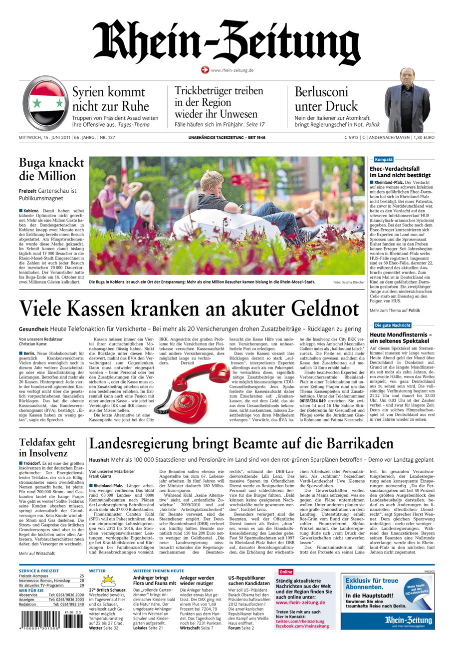 Rhein-Zeitung Andernach & Mayen vom Mittwoch, 15.06.2011