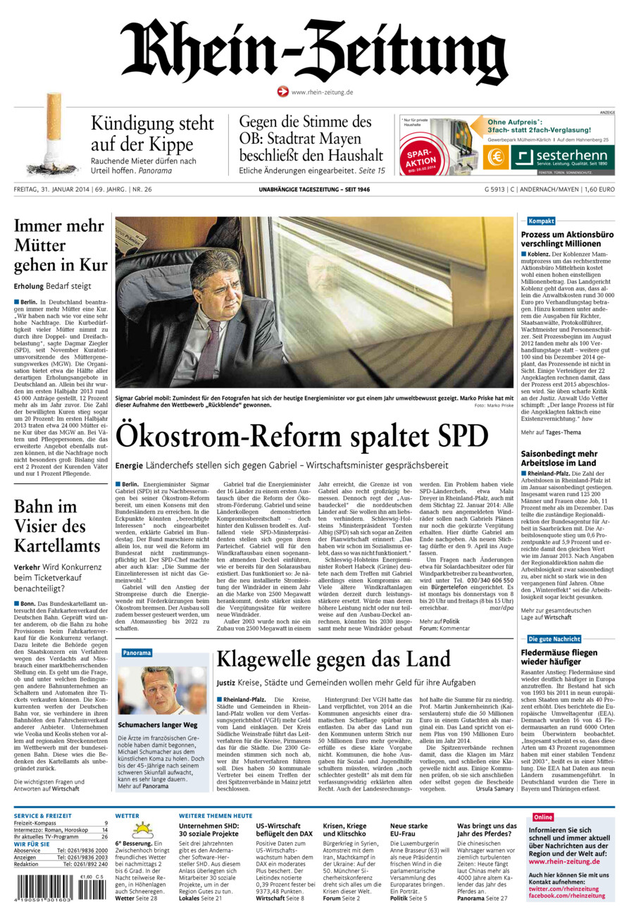 Rhein-Zeitung Andernach & Mayen vom Freitag, 31.01.2014