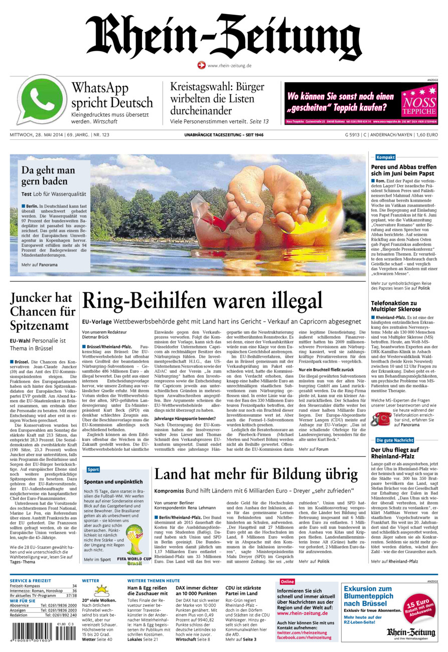 Rhein-Zeitung Andernach & Mayen vom Mittwoch, 28.05.2014