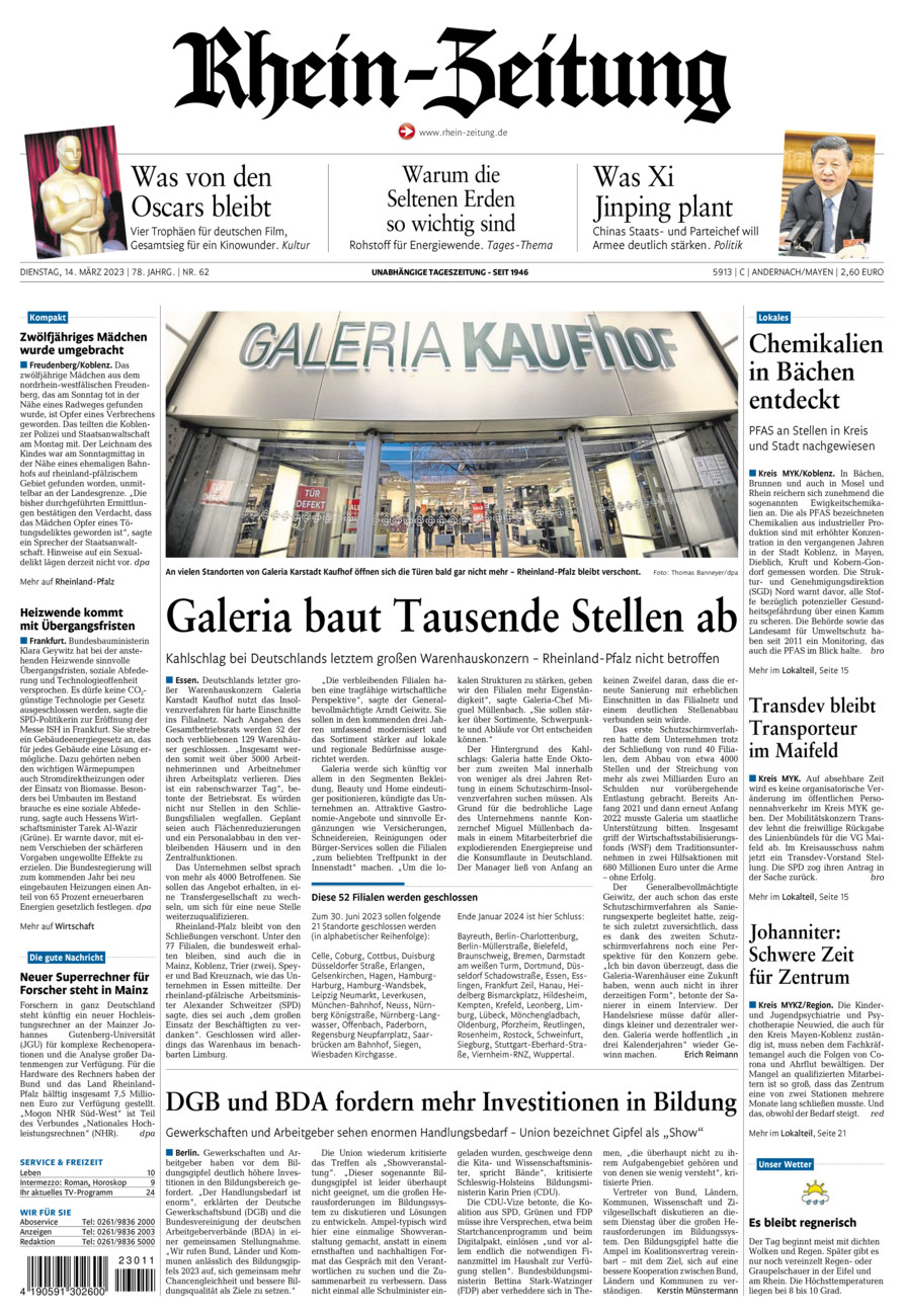 Rhein-Zeitung Andernach & Mayen vom Dienstag, 14.03.2023