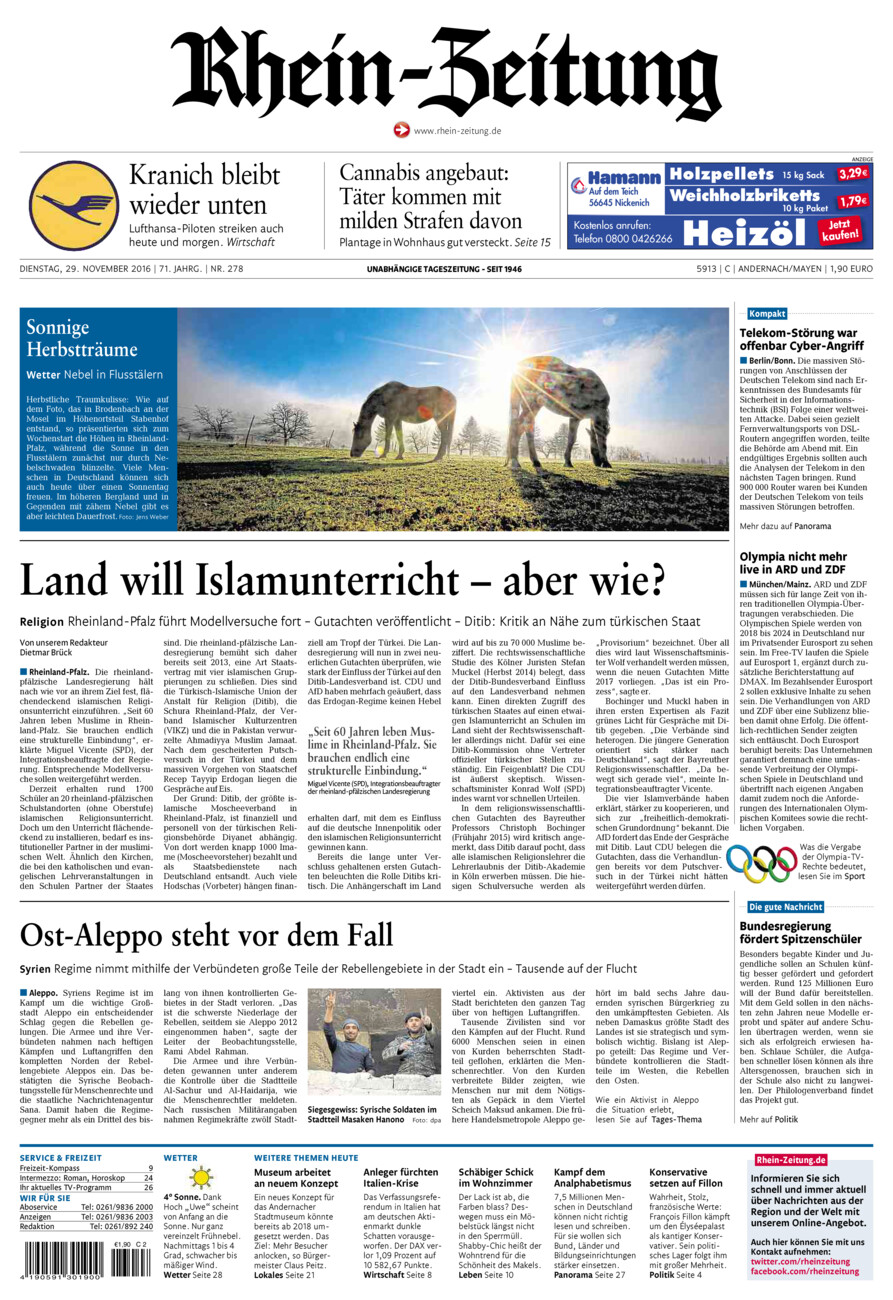 Rhein-Zeitung Andernach & Mayen vom Dienstag, 29.11.2016