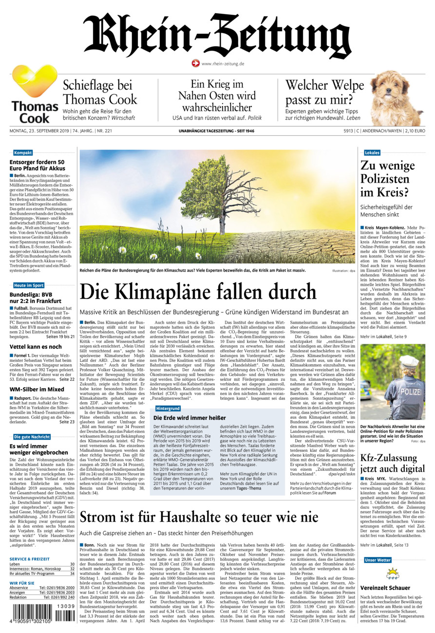 Rhein-Zeitung Andernach & Mayen vom Montag, 23.09.2019