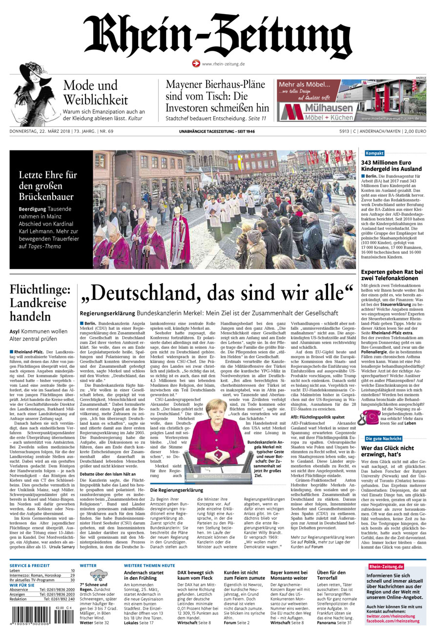 Rhein-Zeitung Andernach & Mayen vom Donnerstag, 22.03.2018