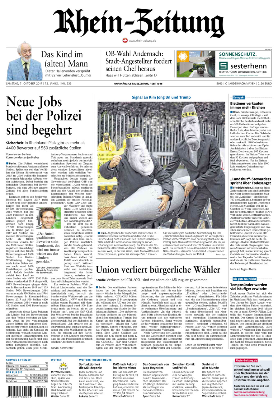Rhein-Zeitung Andernach & Mayen vom Samstag, 07.10.2017