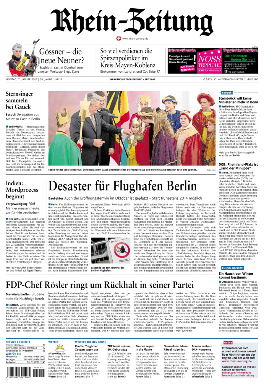 Rhein-Zeitung Andernach & Mayen vom Montag, 07.01.2013