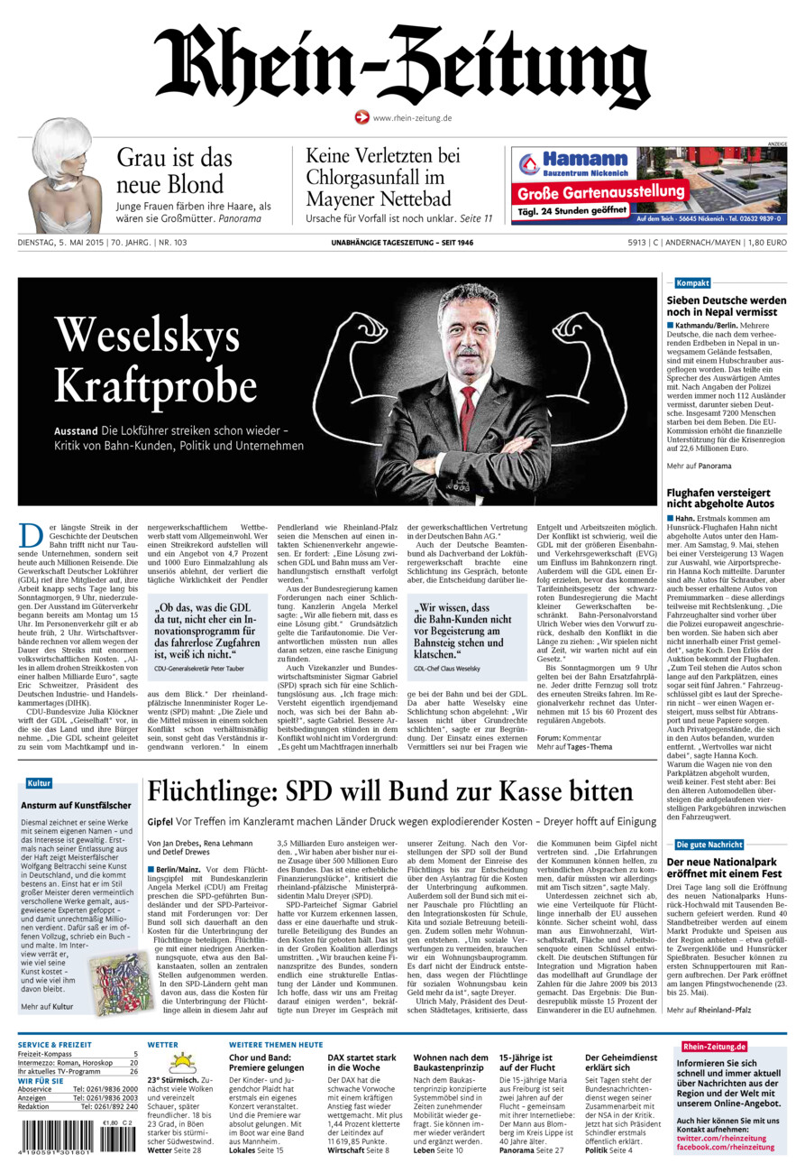 Rhein-Zeitung Andernach & Mayen vom Dienstag, 05.05.2015