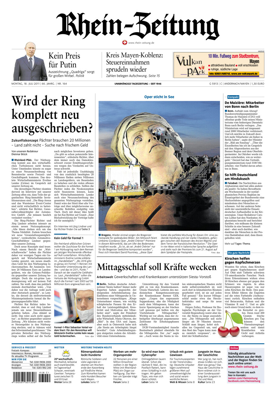 Rhein-Zeitung Andernach & Mayen vom Montag, 18.07.2011
