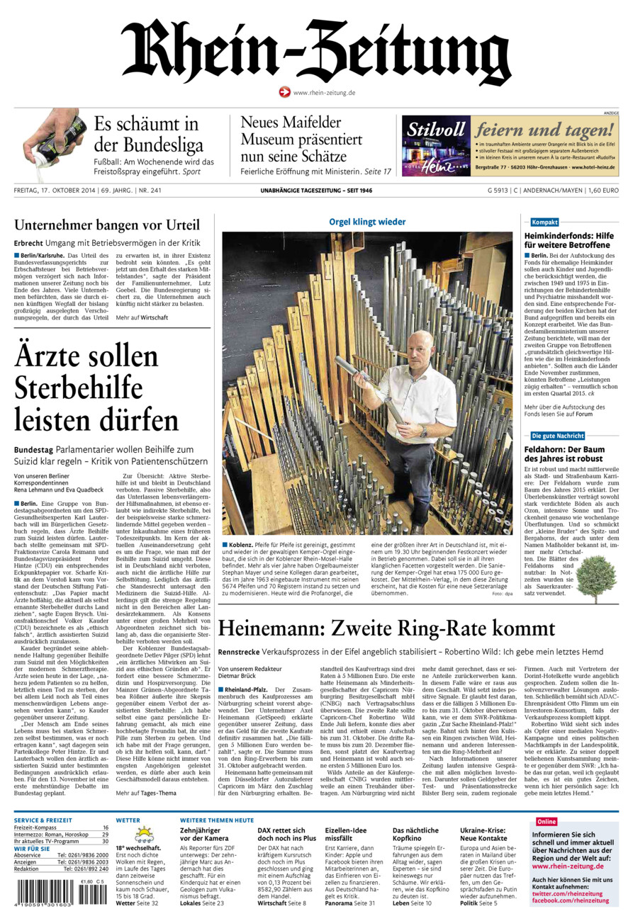 Rhein-Zeitung Andernach & Mayen vom Freitag, 17.10.2014