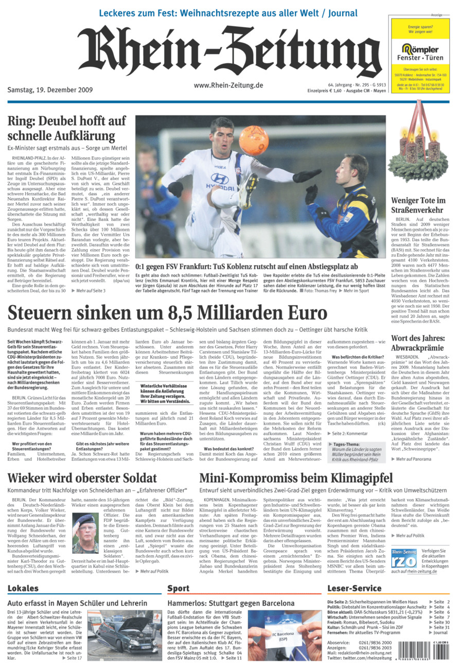 Rhein-Zeitung Andernach & Mayen vom Samstag, 19.12.2009