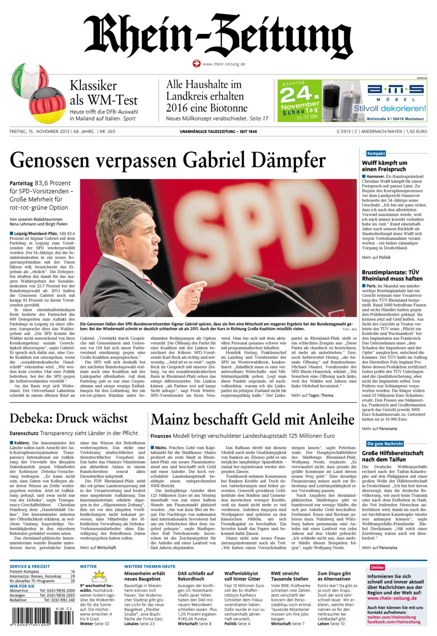 Rhein-Zeitung Andernach & Mayen vom Freitag, 15.11.2013
