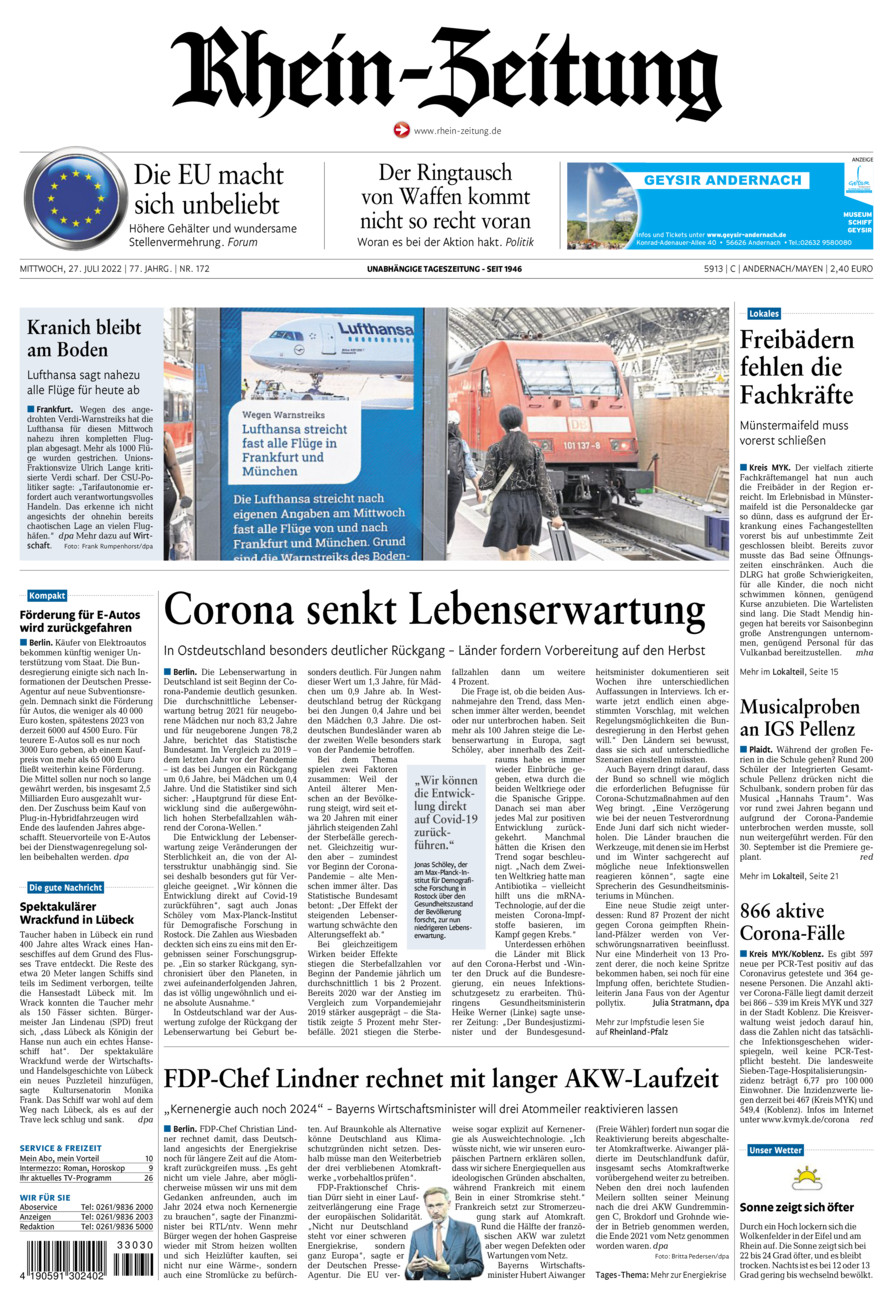 Rhein-Zeitung Andernach & Mayen vom Mittwoch, 27.07.2022