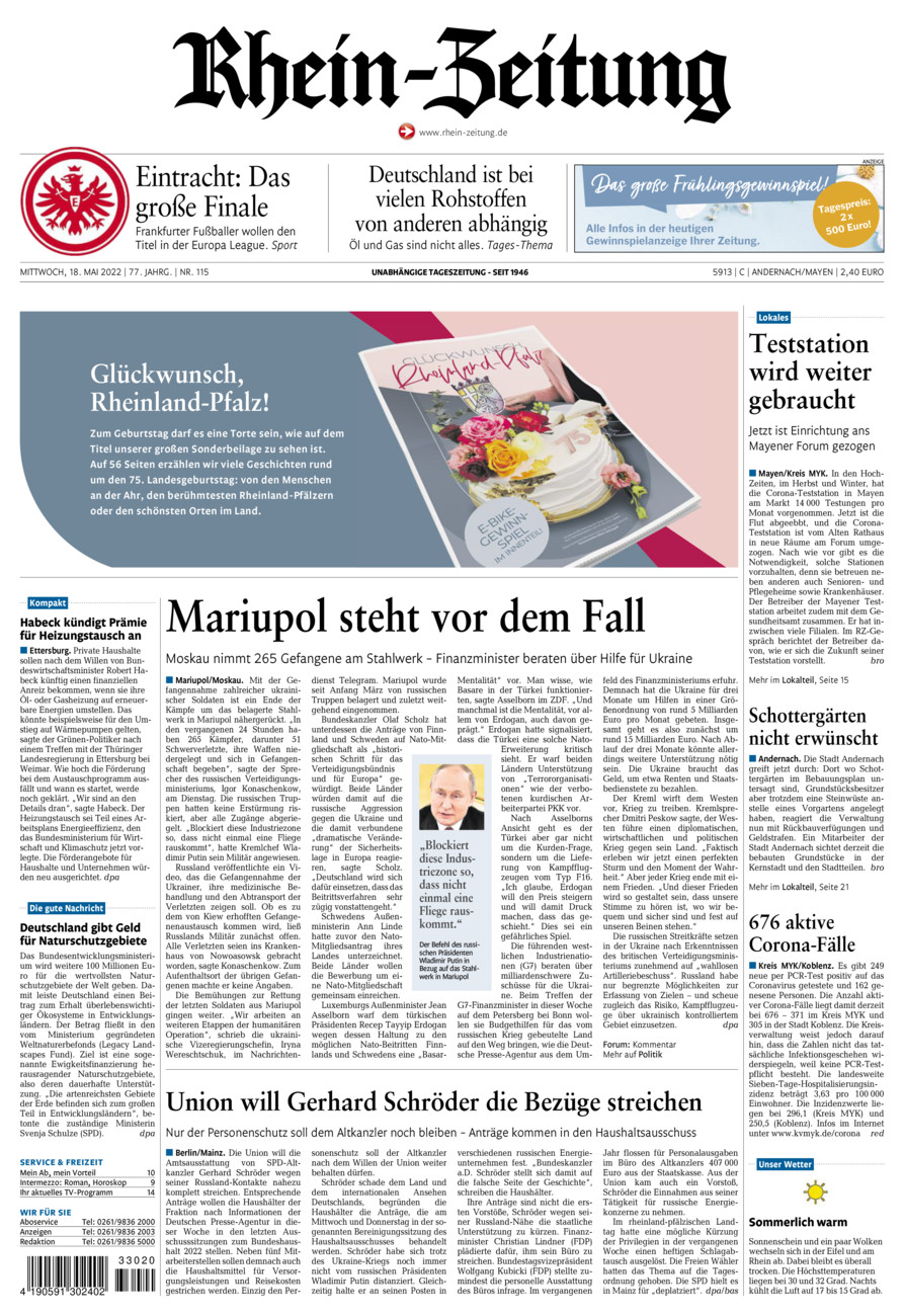Rhein-Zeitung Andernach & Mayen vom Mittwoch, 18.05.2022