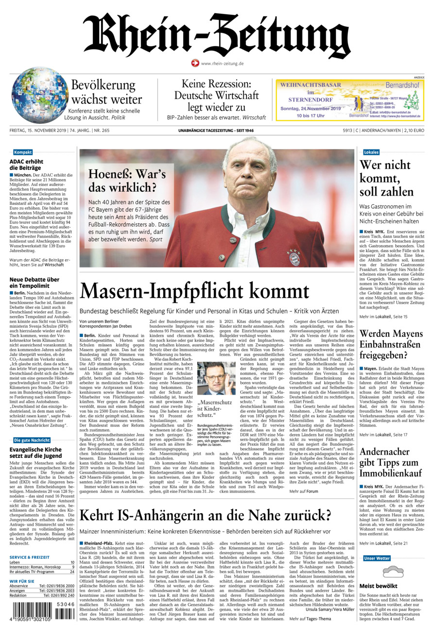 Rhein-Zeitung Andernach & Mayen vom Freitag, 15.11.2019