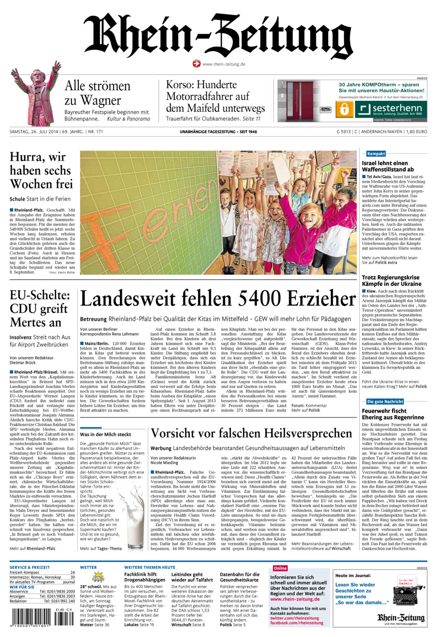 Rhein-Zeitung Andernach & Mayen vom Samstag, 26.07.2014