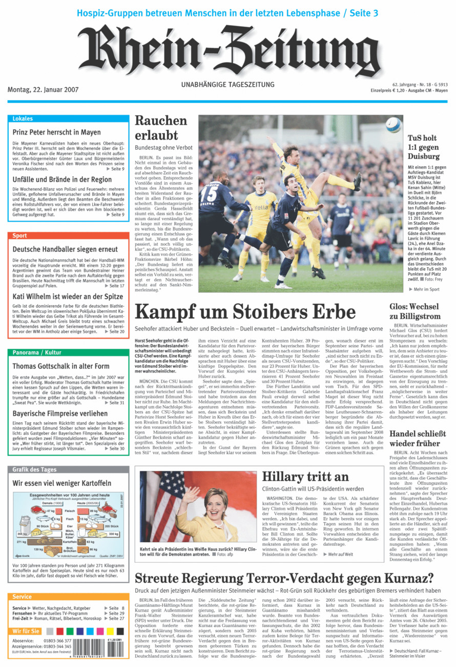 Rhein-Zeitung Andernach & Mayen vom Montag, 22.01.2007