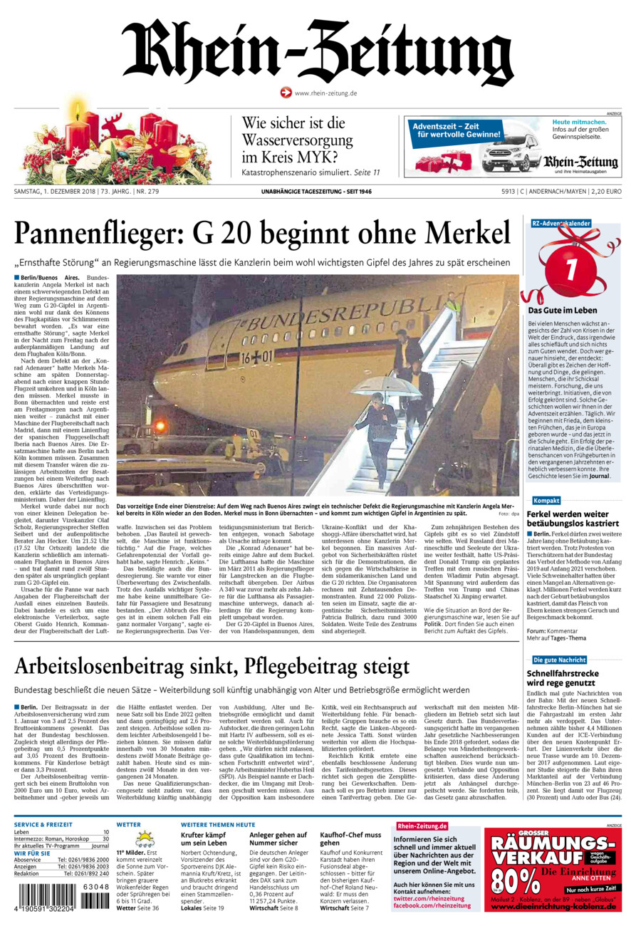 Rhein-Zeitung Andernach & Mayen vom Samstag, 01.12.2018