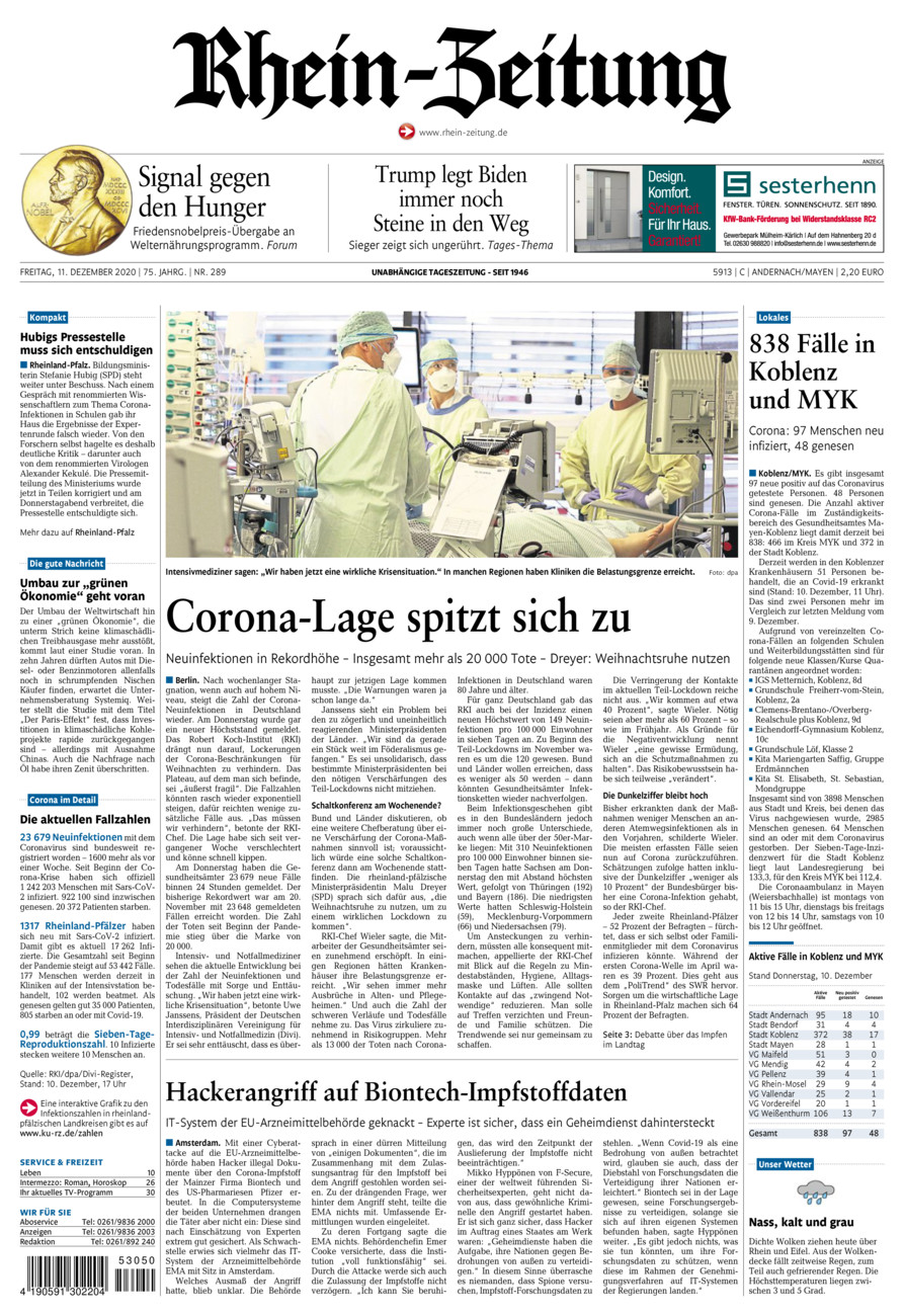 Rhein-Zeitung Andernach & Mayen vom Freitag, 11.12.2020