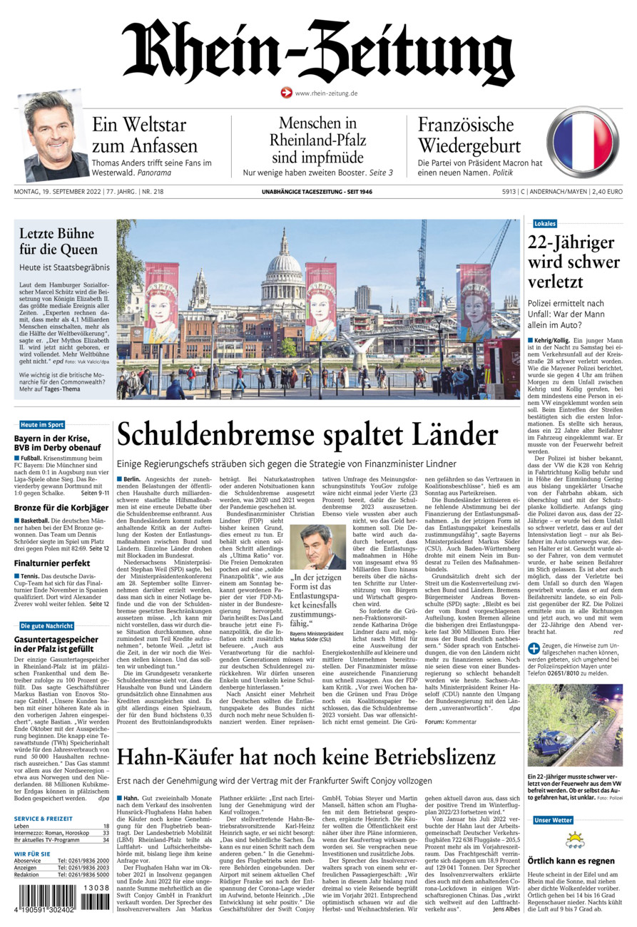 Rhein-Zeitung Andernach & Mayen vom Montag, 19.09.2022