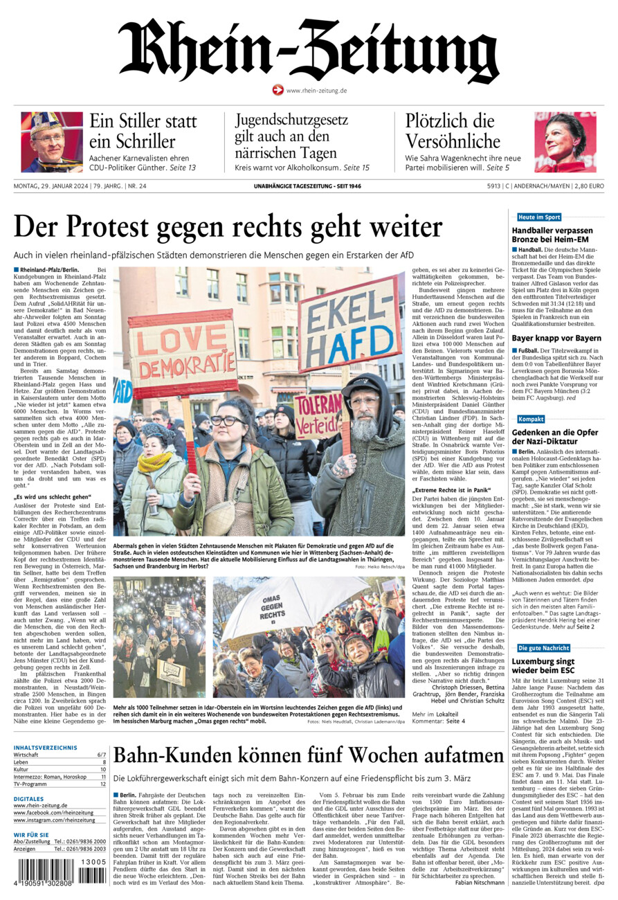 Rhein-Zeitung Andernach & Mayen vom Montag, 29.01.2024