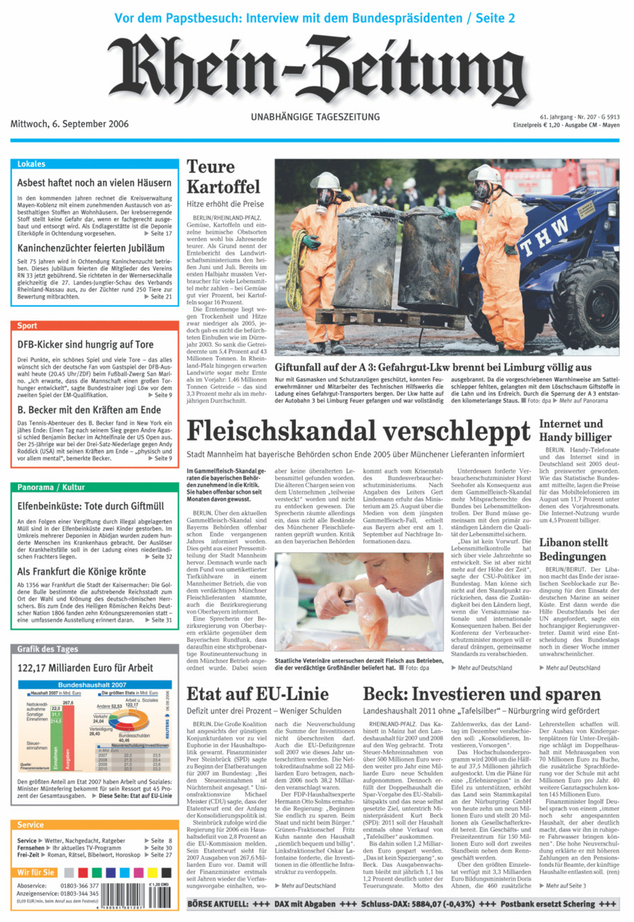 Rhein-Zeitung Andernach & Mayen vom Mittwoch, 06.09.2006