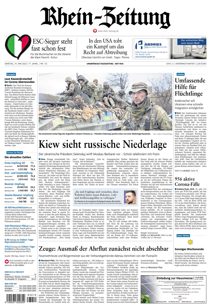 Rhein-Zeitung Andernach & Mayen vom Samstag, 14.05.2022