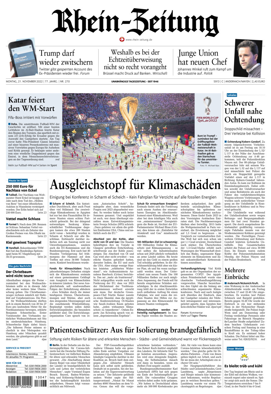 Rhein-Zeitung Andernach & Mayen vom Montag, 21.11.2022