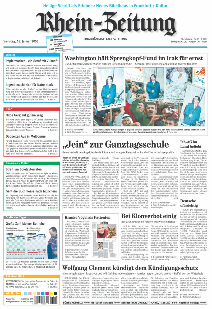 Rhein-Zeitung Andernach & Mayen vom Samstag, 18.01.2003