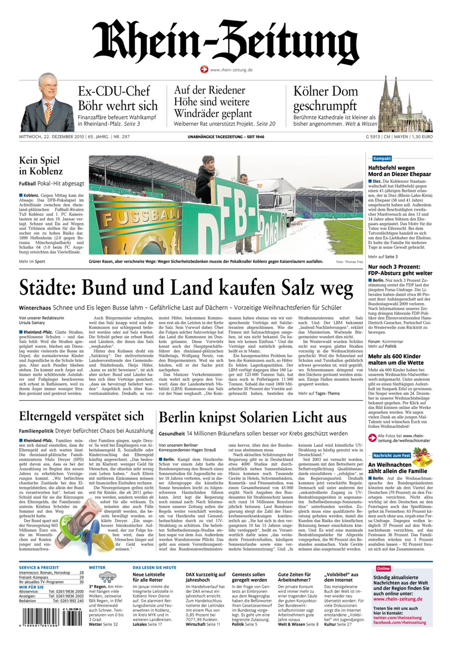Rhein-Zeitung Andernach & Mayen vom Mittwoch, 22.12.2010