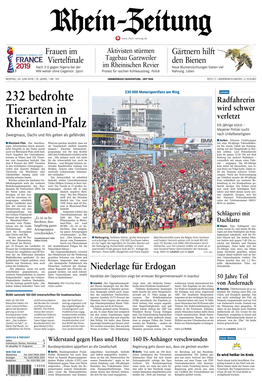 Rhein-Zeitung Andernach & Mayen vom Montag, 24.06.2019
