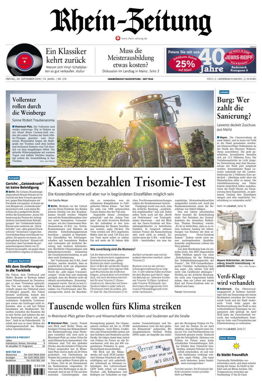 Rhein-Zeitung Andernach & Mayen vom Freitag, 20.09.2019