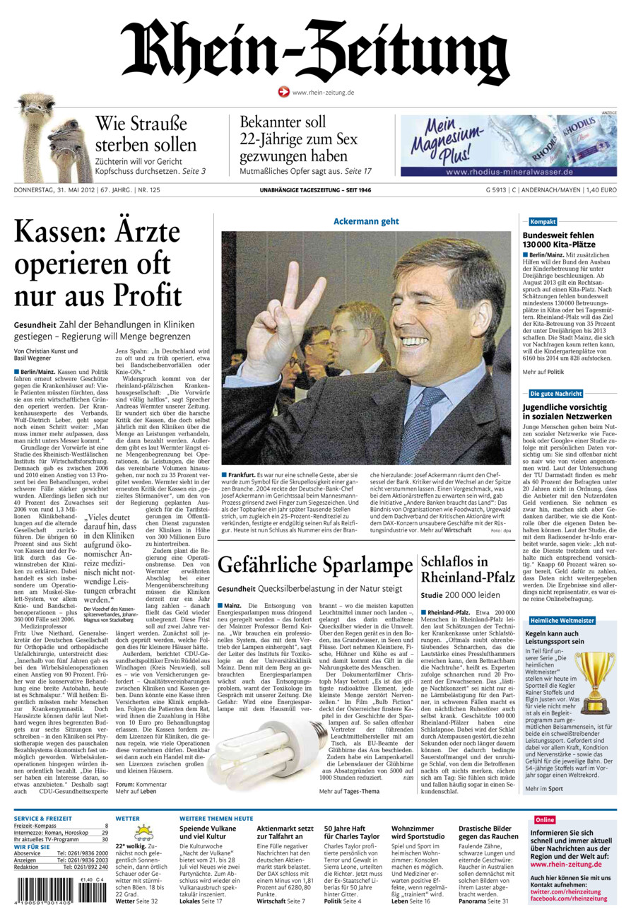 Rhein-Zeitung Andernach & Mayen vom Donnerstag, 31.05.2012
