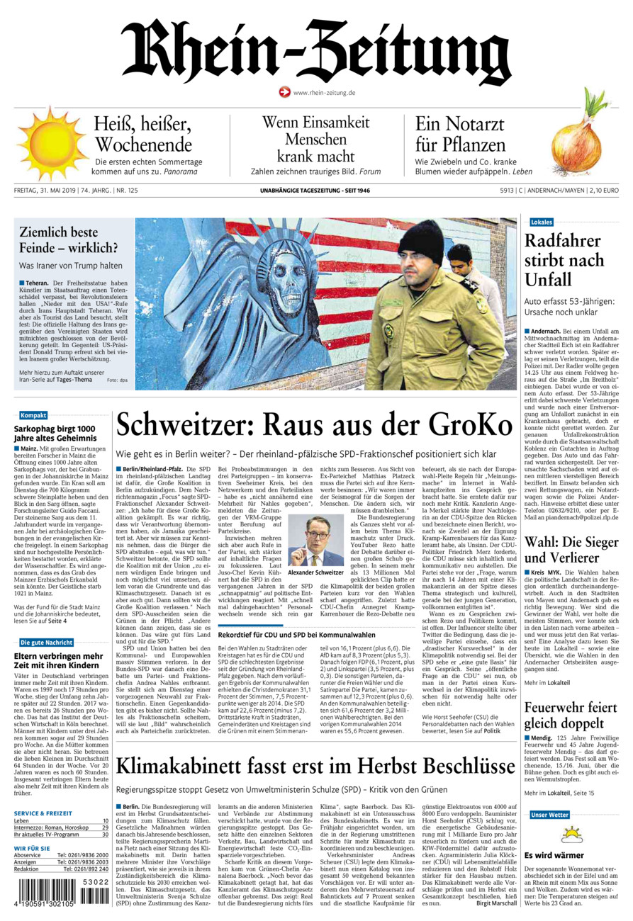 Rhein-Zeitung Andernach & Mayen vom Freitag, 31.05.2019
