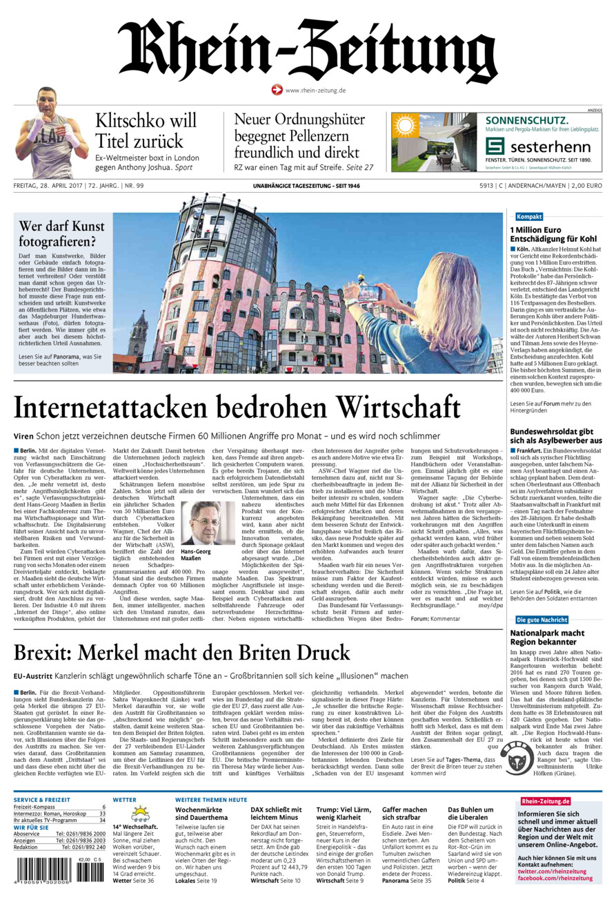 Rhein-Zeitung Andernach & Mayen vom Freitag, 28.04.2017